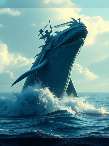 A Titan Warrior Blue Whale in 4K Cinematic Illustration