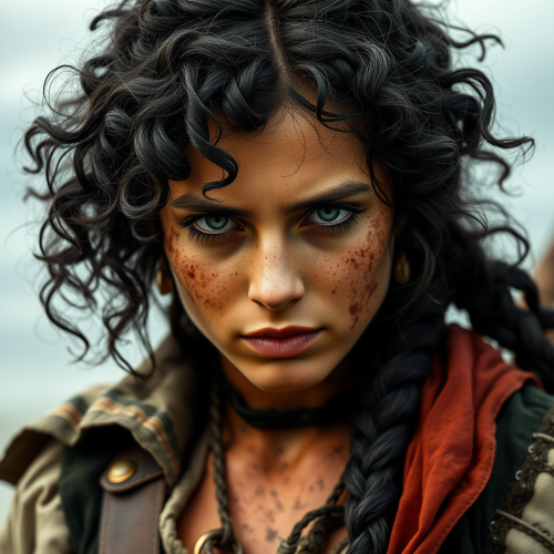 A Tomboy Medieval Female Pirate with Curly Hair