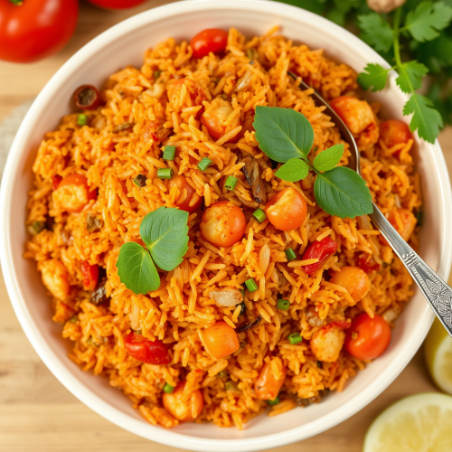 A Top View of Cooked Jollof Rice Dish
