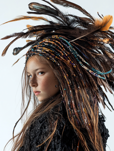 A Tribal Girl's Portrait with Feathered Hair