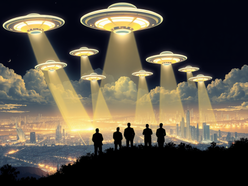 A UFO Invasion Scene for a T-shirt