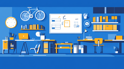 A Vibrant Blue, Minimalist School Classroom Illustration