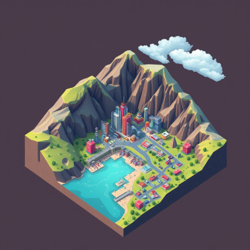 A Vibrant Cyberpunk City on a Mountain Side