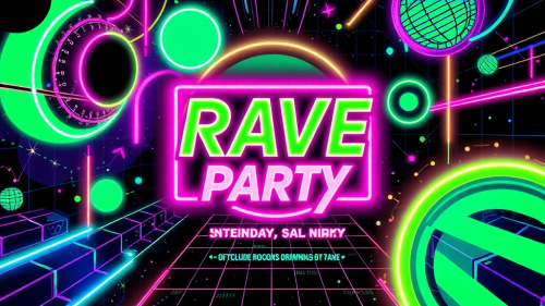 A Vibrant Retro-Futuristic Rave Party Poster