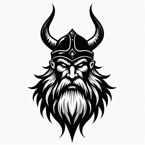 A Viking logo in black and white.