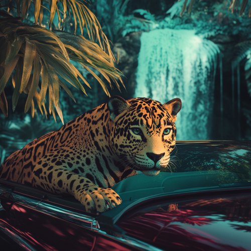 A Vintage Camera Image of a Jaguar and Waterfall