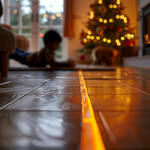 A Warm Floor with Orange Cable in Cozy Room