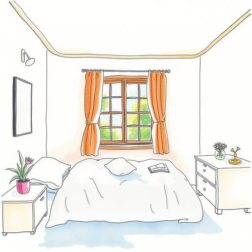 A Watercolor Bedroom Sketch with Window
