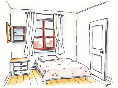 A Watercolor Cartoon Bedroom Sketch