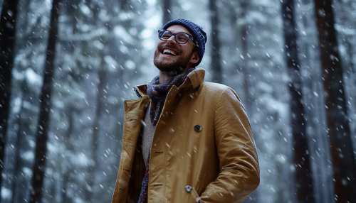 A Well-Dressed Man Smiling in Rainstorm