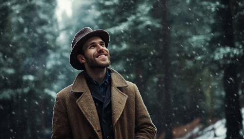 A Well-Dressed Man Smiling in Rainy Forest