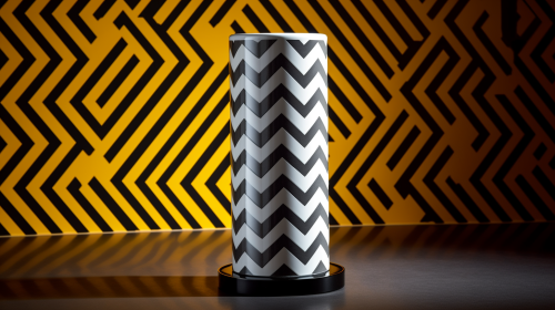 A White Cylinder on Black Triangle with Geometric Background A White Cylinder on Black Triangle with Geometric Background