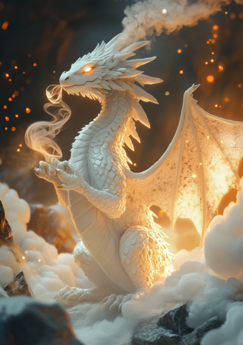 A White Dragon Drawing Patterns in the Air