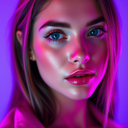 A Woman's Model Pose with Neon Background