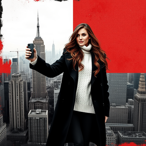 A Woman's Selfie in Dual-Colored Detective Scene