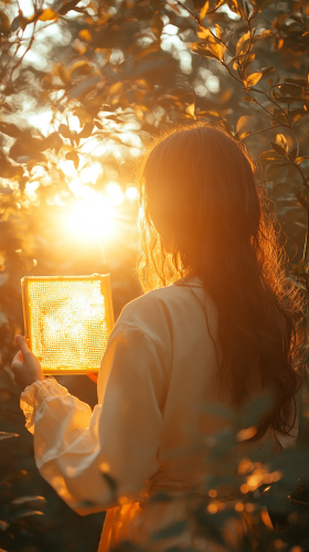 A Woman Beekeeper Examines Honeycomb in Golden Light