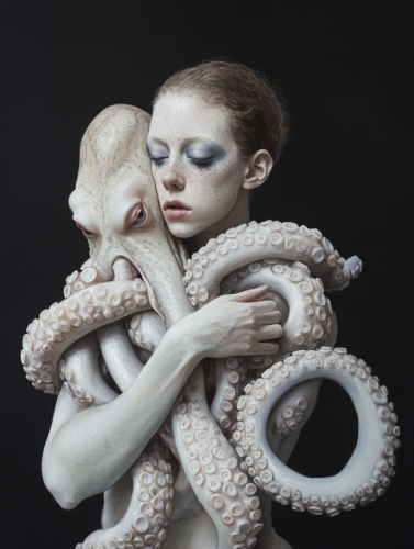 A Woman Held by Octopus in Dark Fantasy