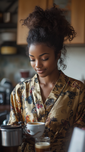 A Woman Making Coffee in Modern Kitchen