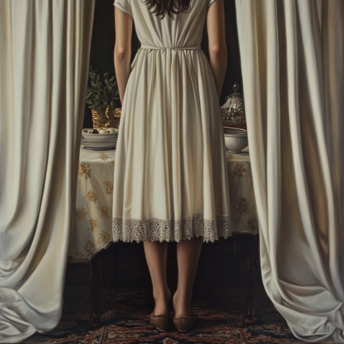 A Woman Standing at Table with Still Life