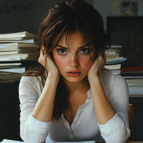 A Woman Stressed at Office Desk in Panic