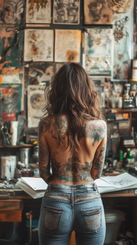 A Woman Tattoo Artist in Industrial Studio Space