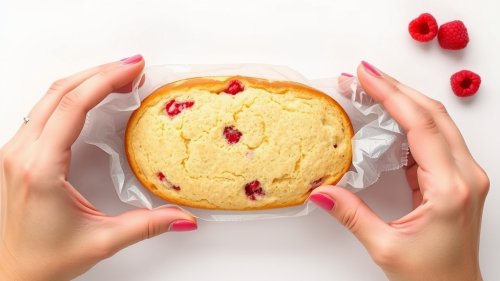 A Woman Unwrapping a Delicious Almond Friand Cake