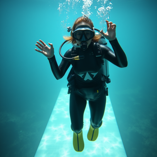 A Woman Wearing a Heavy Rubber Diving Suit