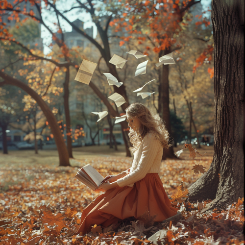 A Woman in Central Park Writing Poetry