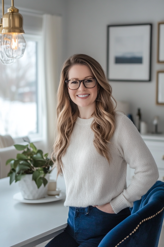 A Woman in Kitchen Dining Area Smiling Happily.