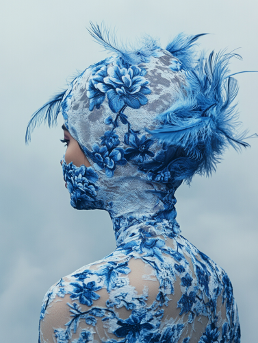 A Woman with Blue Floral Feathers