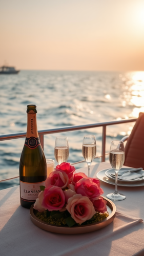 A Yacht Celebration at Sea with Champagne A Yacht Celebration at Sea with Champagne