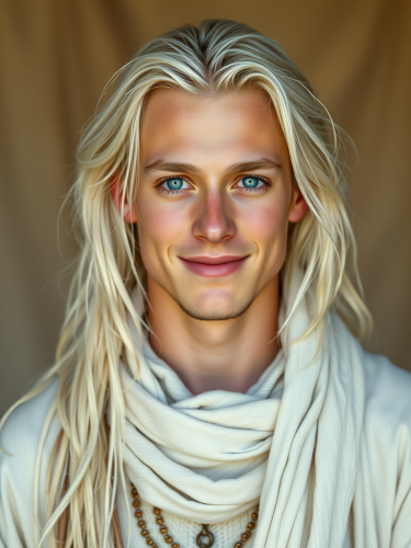 A Young, Peaceful Man with Mystical Blue Eyes