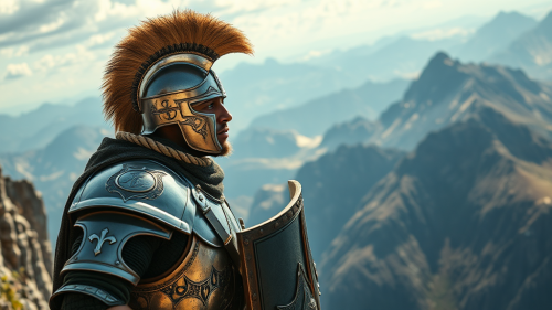 A Young Bible Warrior Overlooking Mountain Terrain