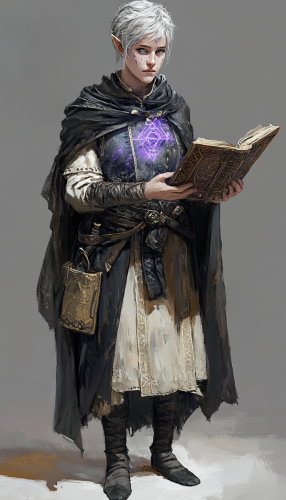 A Young Half-Human Elf Girl with Magical Tome