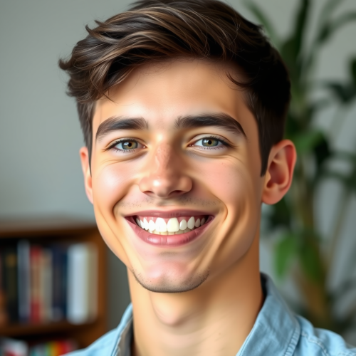 A Young Man Sporting Invisible Aligners Amid Books