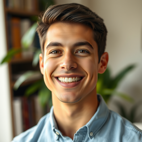 A Young Man with Aligners in a Study Room