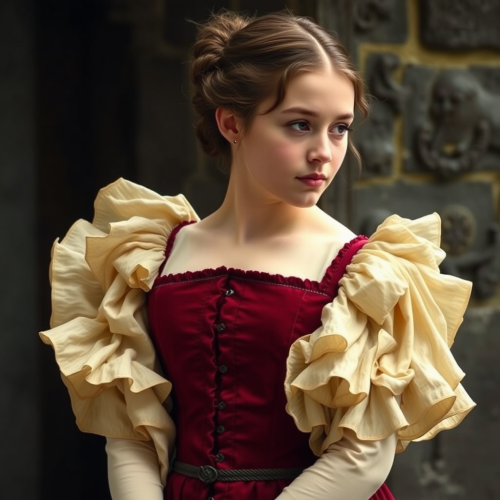 A Young Medieval Woman in Dark Red Corsette