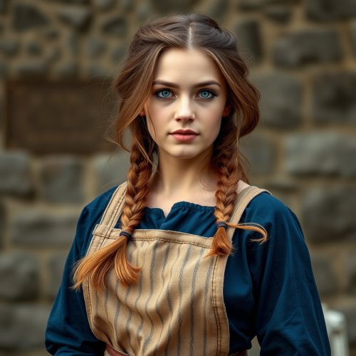A Young Medieval Woman with Braided Brown Hair
