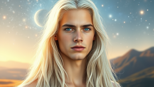 A Young Pleiadian Man in a Cosmic Landscape