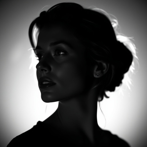 A Young Woman's Silhouette in Black and White