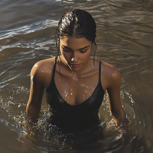 A Young Woman Emerging from Water peacefully