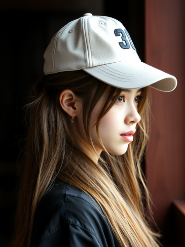 A Young Woman with Ponytail Wearing a Cap