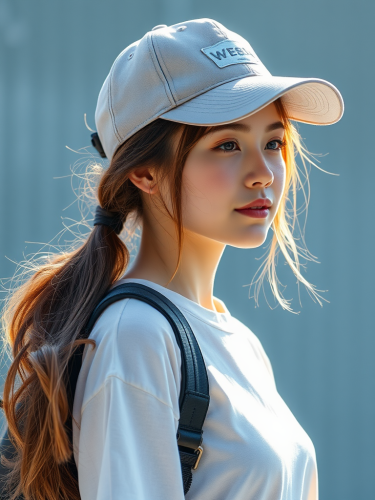 A Young Woman with Ponytail Wearing a Cap
