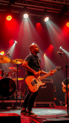 A band playing funky music on stage.