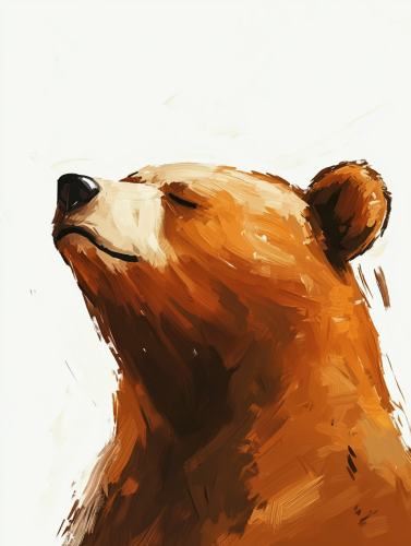 A bear with minimalist painting on white background