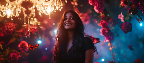 A beautiful Indian girl in black outfit smiling