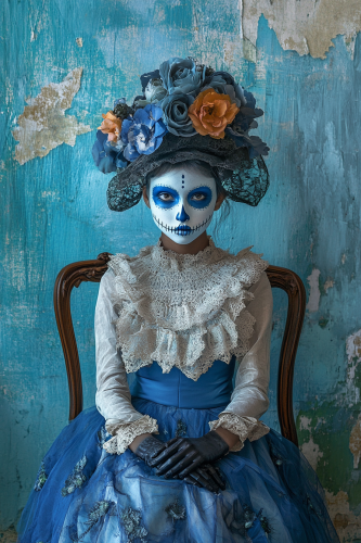 A beautiful Mexican Catrina in blue at Madrid
