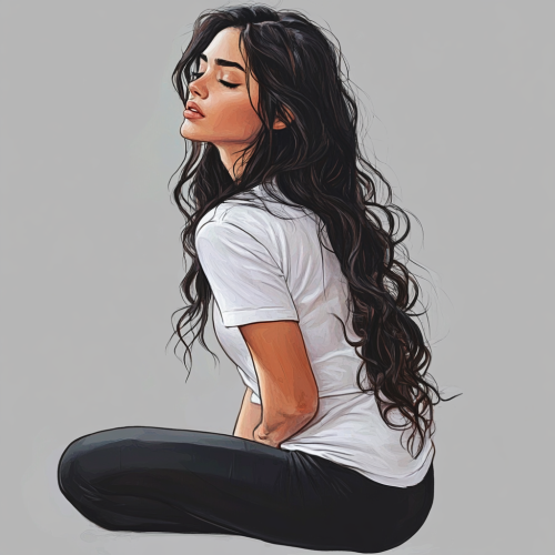 A beautiful girl with back pain in watercolor