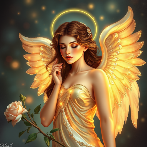 A beautiful shiny female angel in the sky.