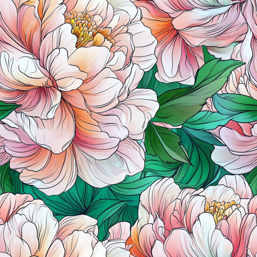 A beautiful watercolor peony and leaf pattern